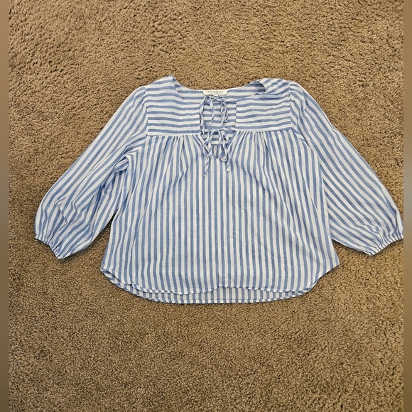 Workshop Republic Clothing Tops - Workshop Republic Clothing Blue and White Striped, Tie Front Boho Top, Size XS